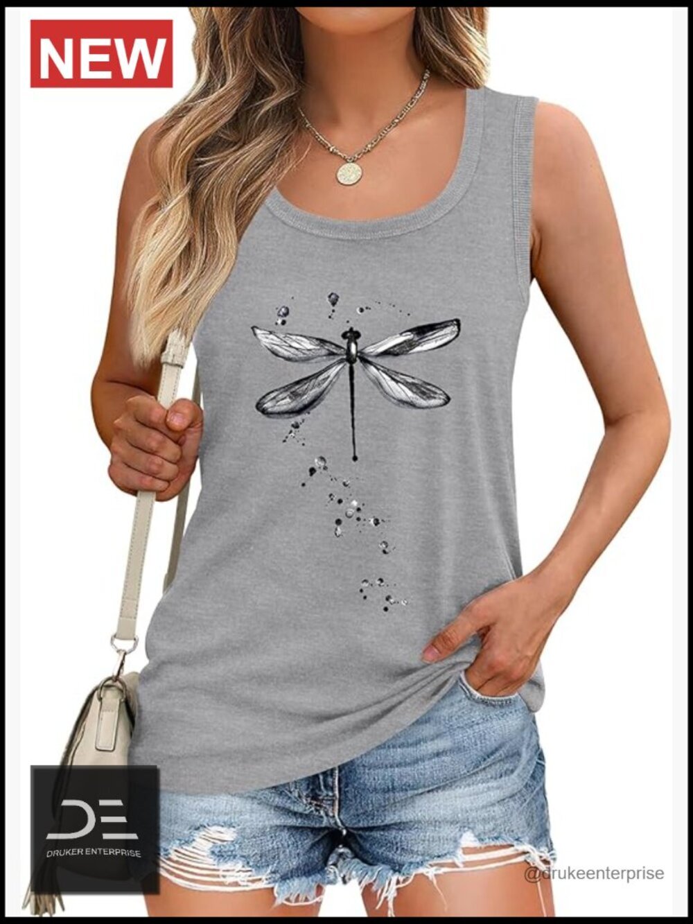 Round Neck Graphic Tank Top Loose Fit Casual Sleeveless Summer Top